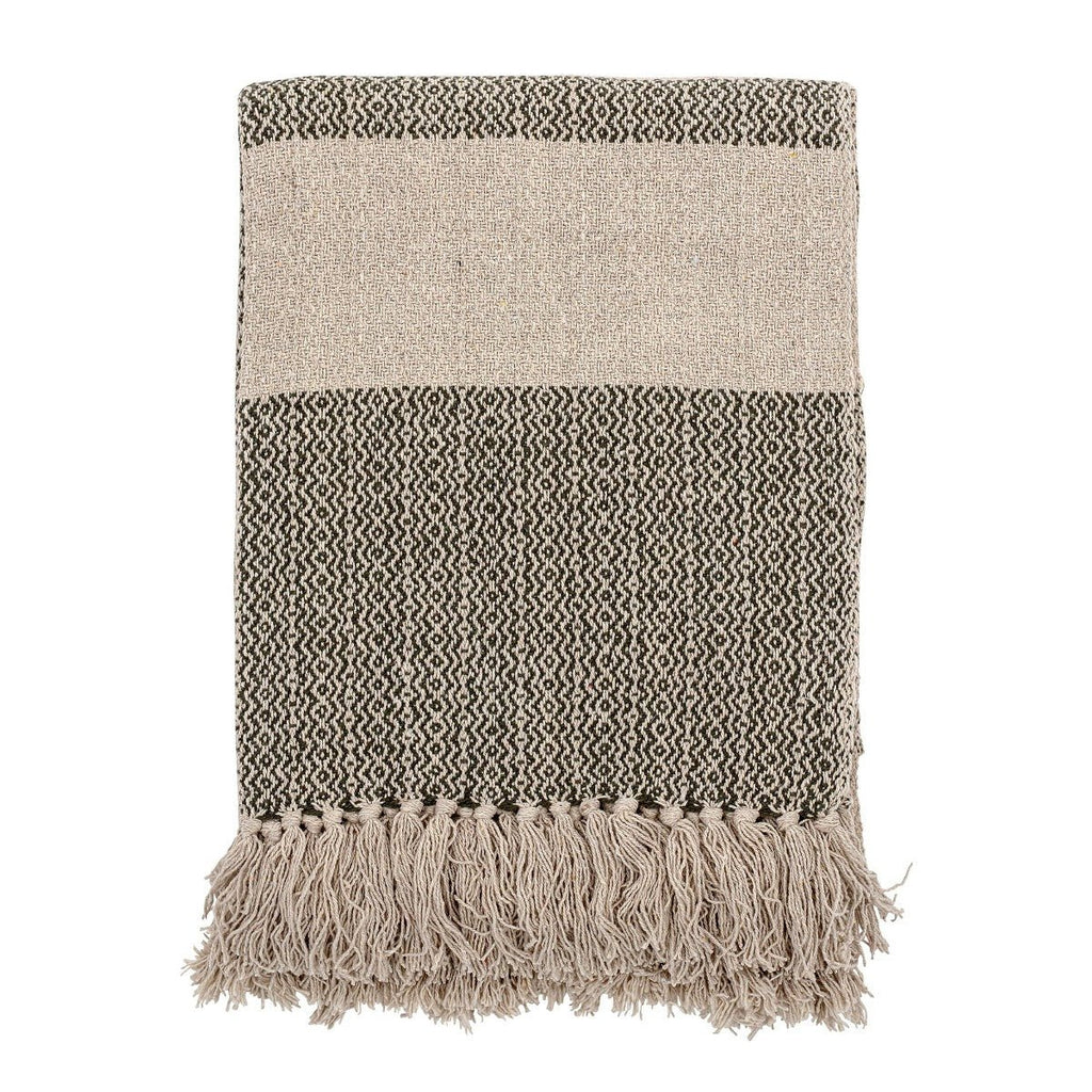 Green and Off white Recycled Cotton Throw - RhoolThrowBloomingvilleGreen and Off white Recycled Cotton Throw