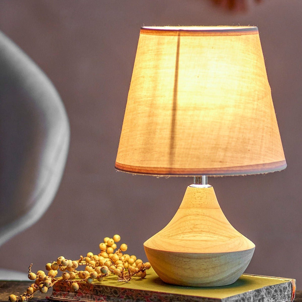 Small Rubberwood Table Lamp and Shade - RhoolLampBloomingvilleSmall Rubberwood Table Lamp and Shade