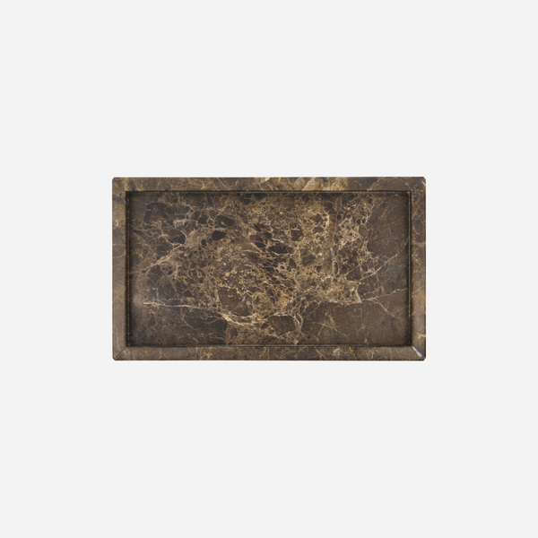 Rectangular brown marble tray on a white background