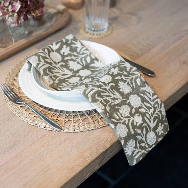 Block Print Cotton Napkins - Green Floral - Set of 2 - RhoolNapkinRhoolBlock Print Cotton Napkins - Green Floral - Set of 2