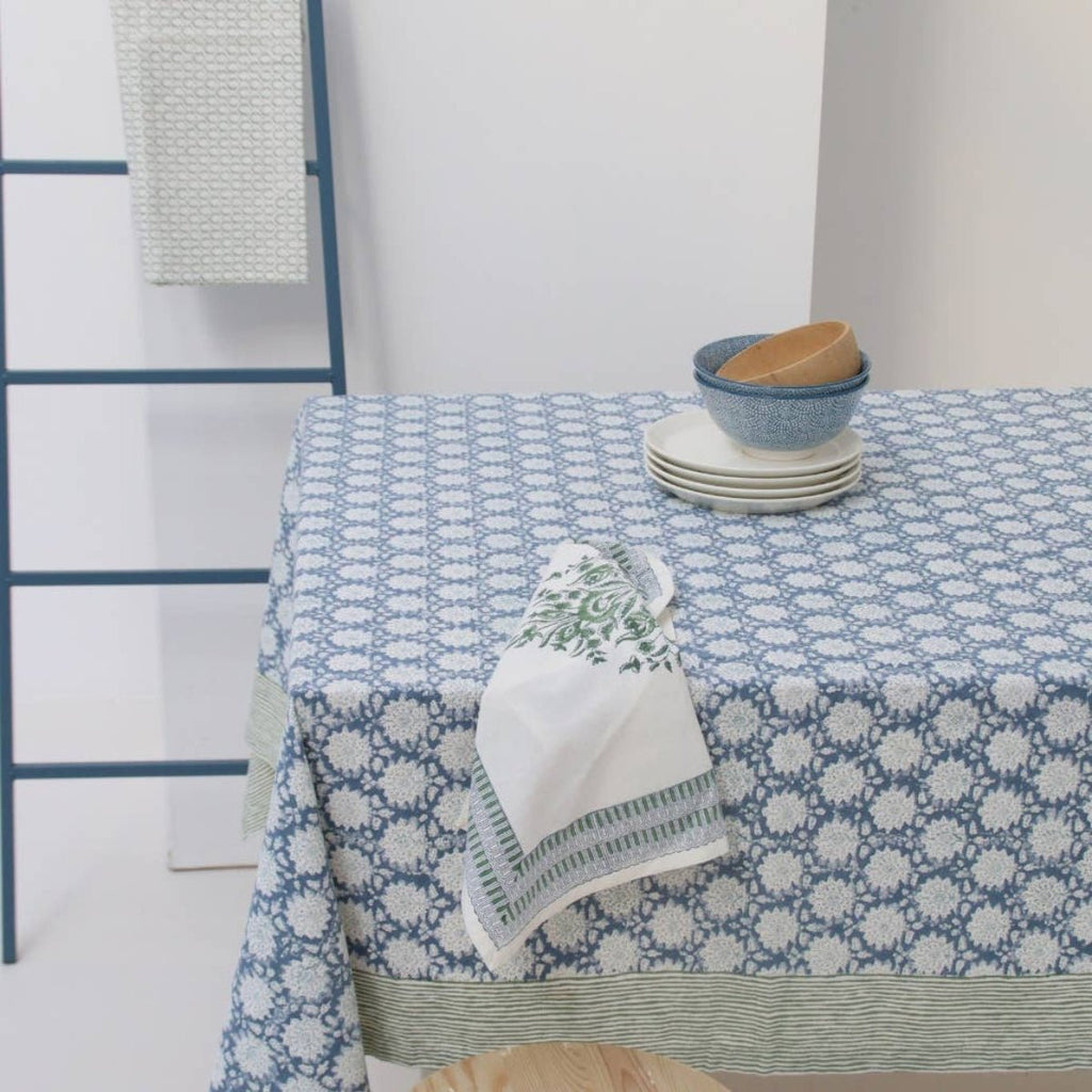 Block Print Tablecloth - Blue/Green - RhoolTableclothsRozablueBlock Print Tablecloth - Blue/Green