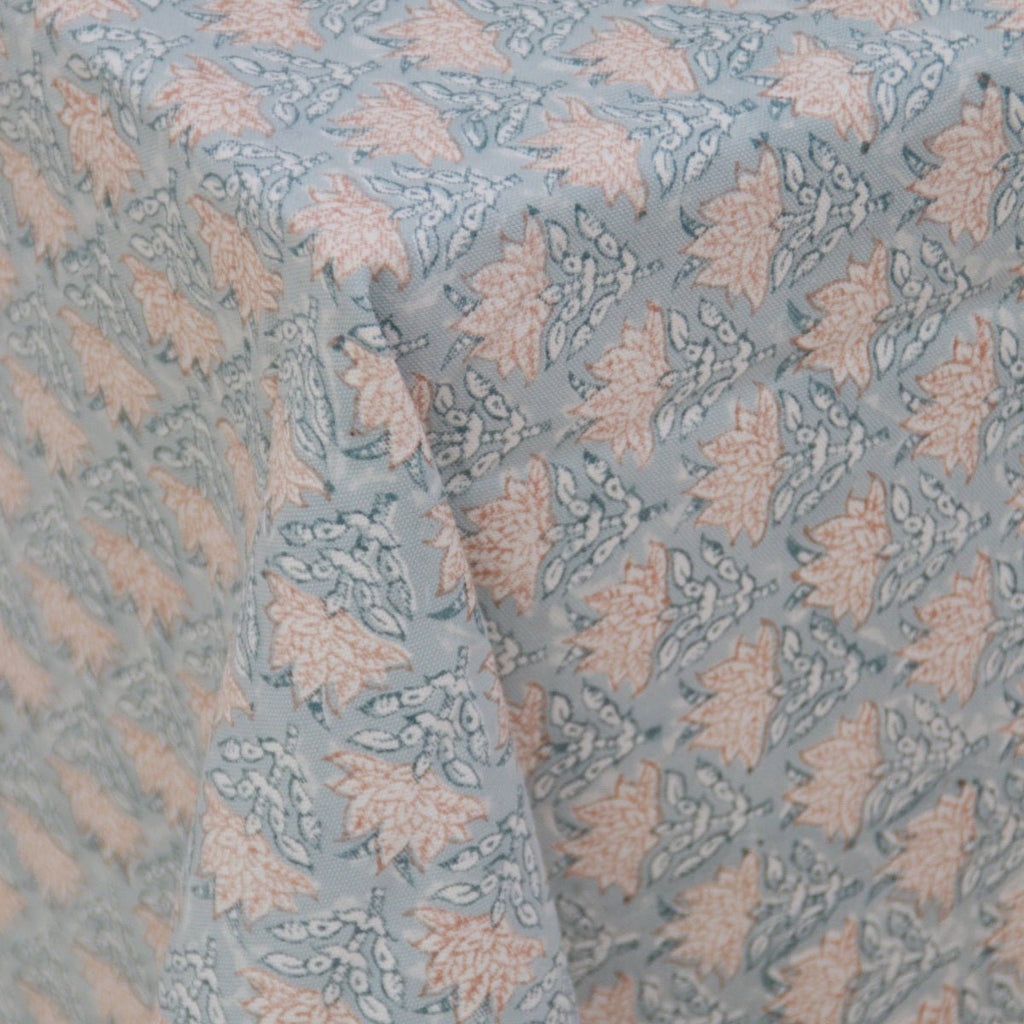 Block Print Tablecloth - Dusty Blue and Pink - RhoolTableclothsRozablueBlock Print Tablecloth - Dusty Blue and Pink