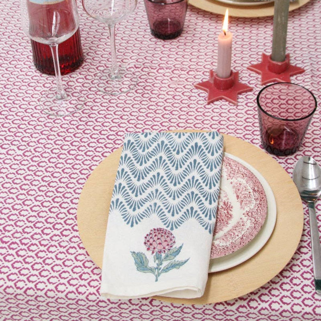 Block Printed Napkins - Blue Waves - RhoolNapkinRozablueBlock Printed Napkins - Blue Waves