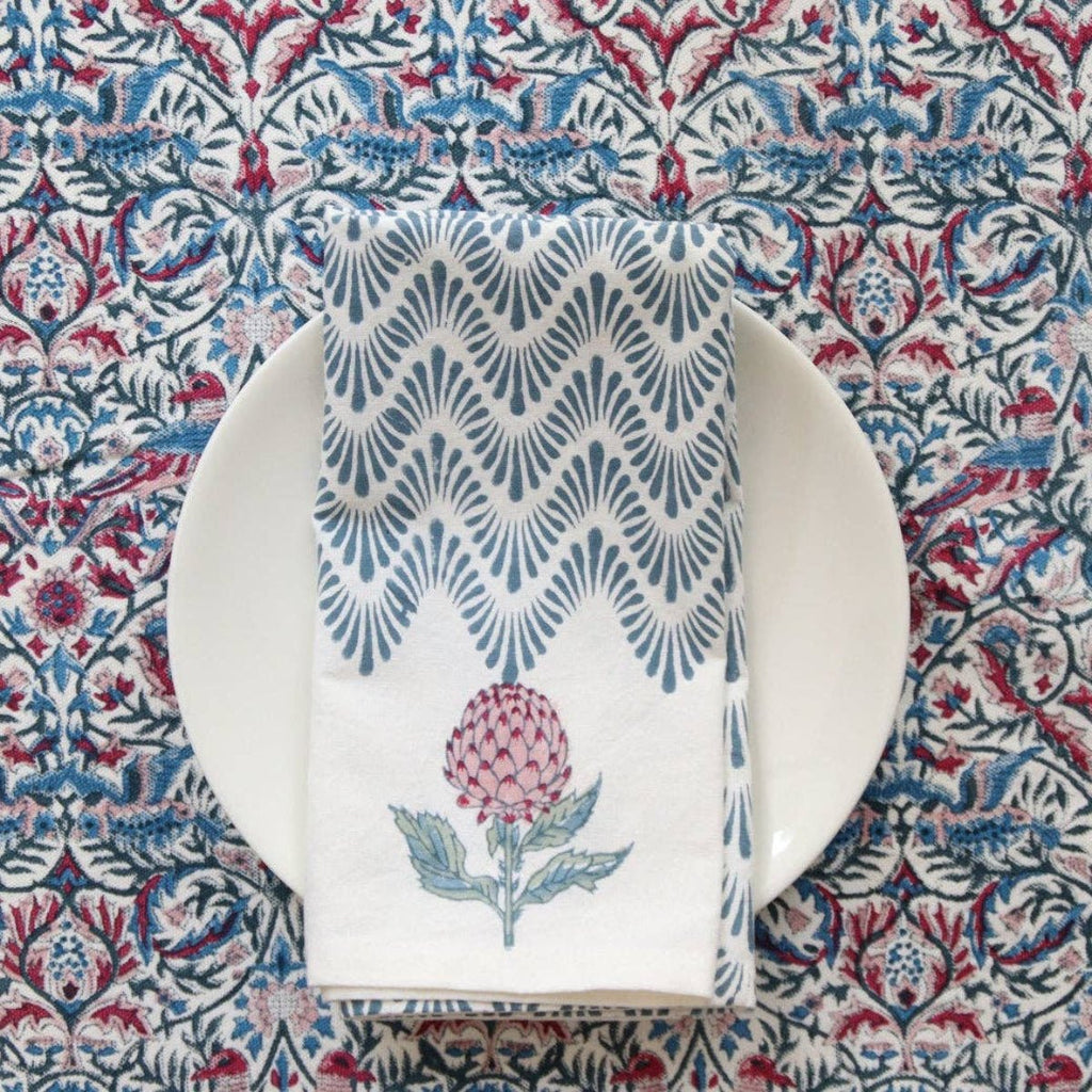 Block Printed Napkins - Blue Waves - RhoolNapkinRozablueBlock Printed Napkins - Blue Waves