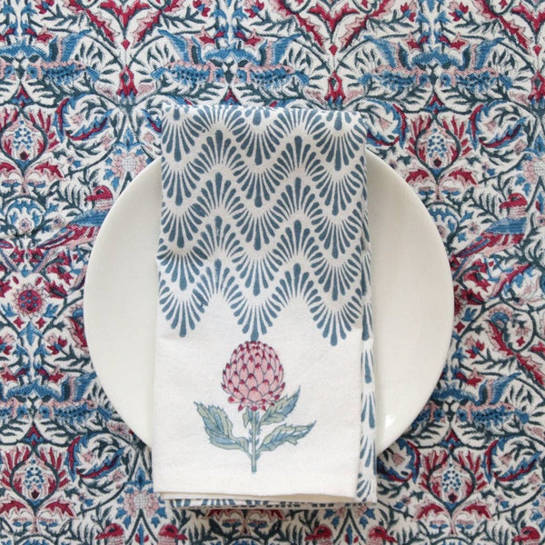 Block Printed Napkins - Blue Waves - RhoolNapkinRozablueBlock Printed Napkins - Blue Waves