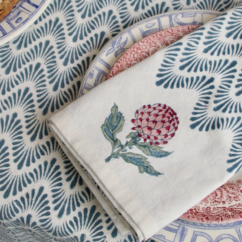Block Printed Napkins - Blue Waves - RhoolNapkinRozablueBlock Printed Napkins - Blue Waves
