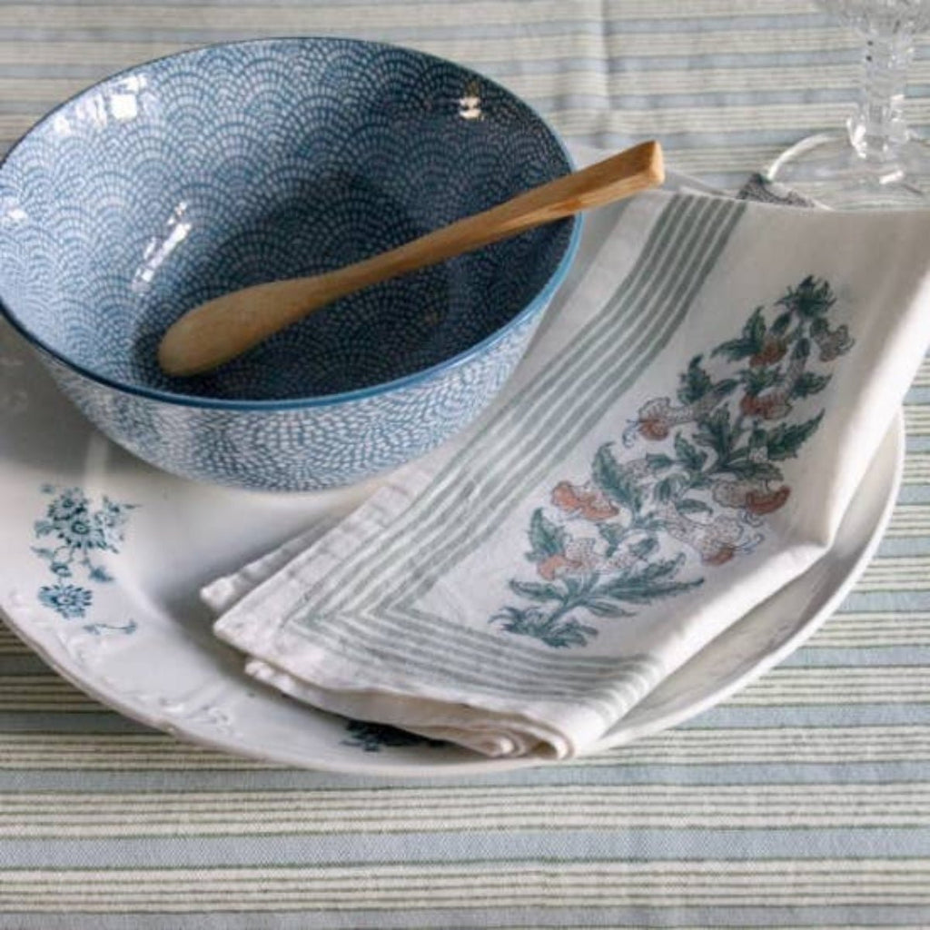 Block Printed Napkins - Pink Flower - RhoolNapkinRozablueBlock Printed Napkins - Pink Flower