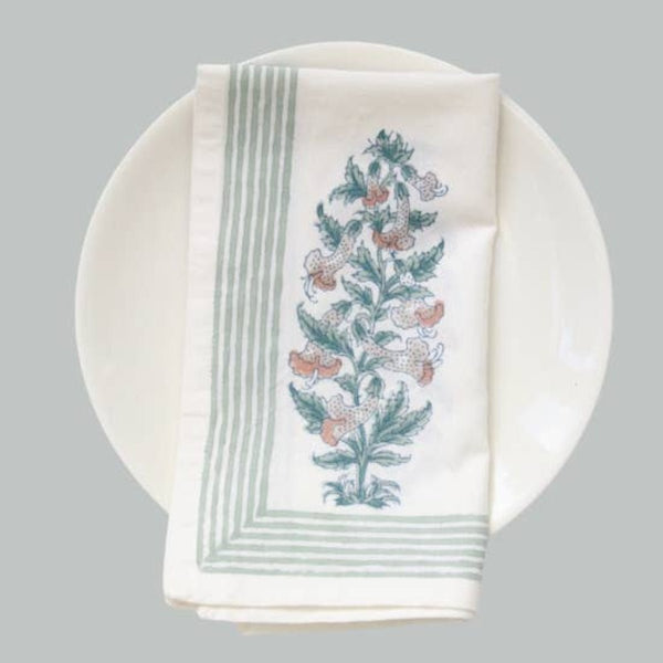 Block Printed Napkins - Pink Flower - RhoolNapkinRozablueBlock Printed Napkins - Pink Flower