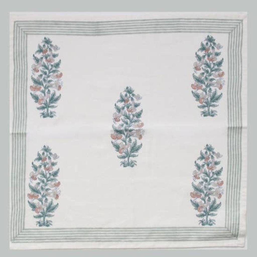 Block Printed Napkins - Pink Flower - RhoolNapkinRozablueBlock Printed Napkins - Pink Flower