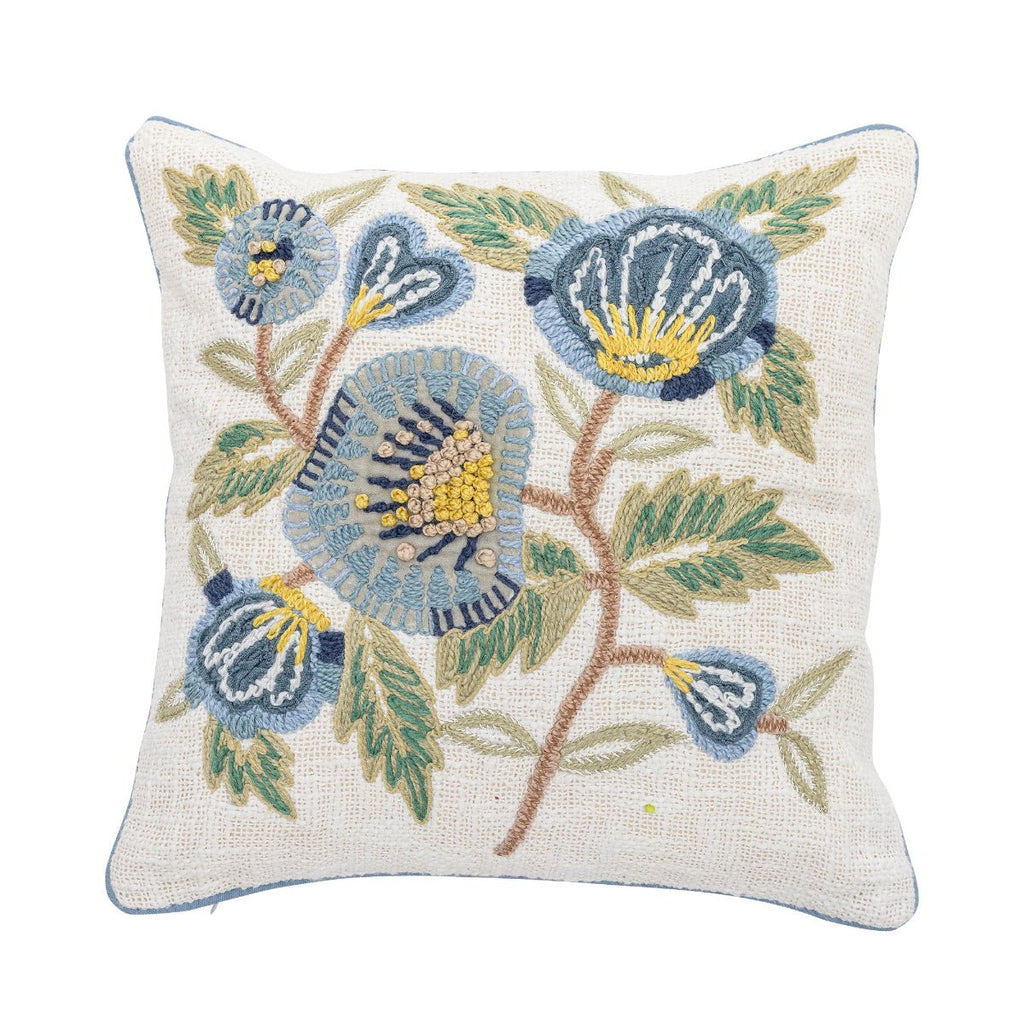 Bloomingville Embroidered Square Cushion - Flowers Blue - RhoolCushionBloomingvilleBloomingville Embroidered Square Cushion - Flowers Blue