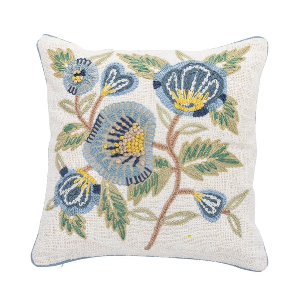 Bloomingville Embroidered Square Cushion - Flowers Blue - RhoolCushionBloomingvilleBloomingville Embroidered Square Cushion - Flowers Blue