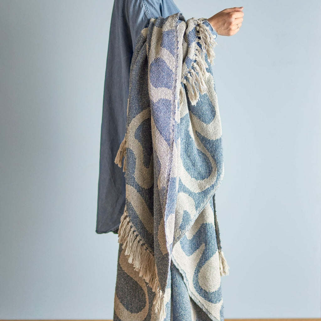Bloomingville Recycled Cotton Throw - Blue/Off White - RhoolThrowBloomingvilleBloomingville Recycled Cotton Throw - Blue/Off White