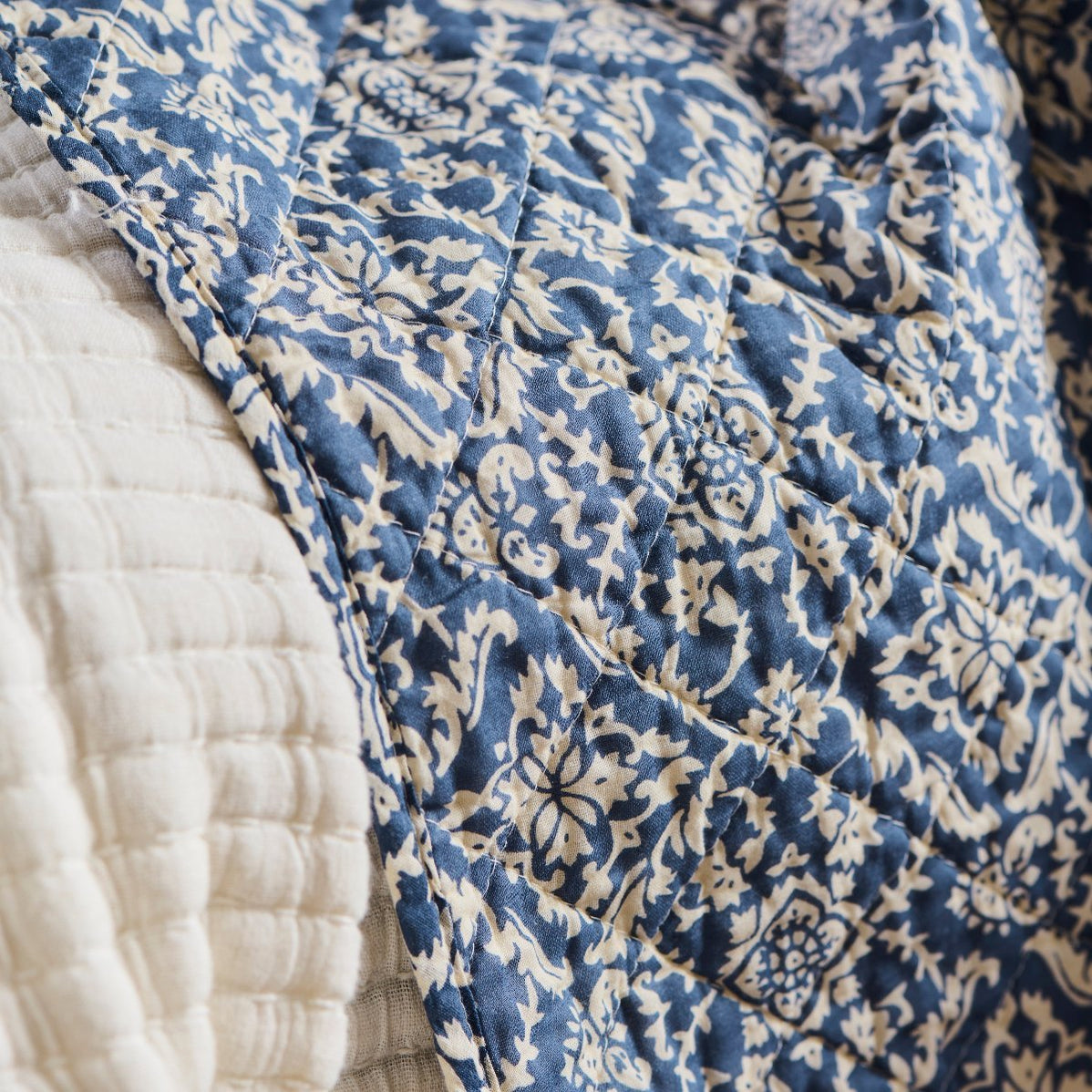 Cotton Quilt Blue Block Print Rhool