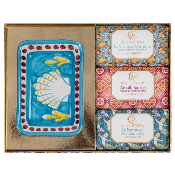 Hand Made Italian 3 Soaps and Dish Set - RhoolSoapBlu CostieraHand Made Italian 3 Soaps and Dish Set