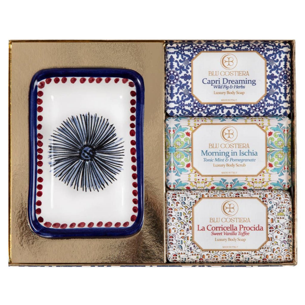 Hand Made Italian 3 Soaps and Dish Set - RhoolSoapBlu CostieraHand Made Italian 3 Soaps and Dish Set