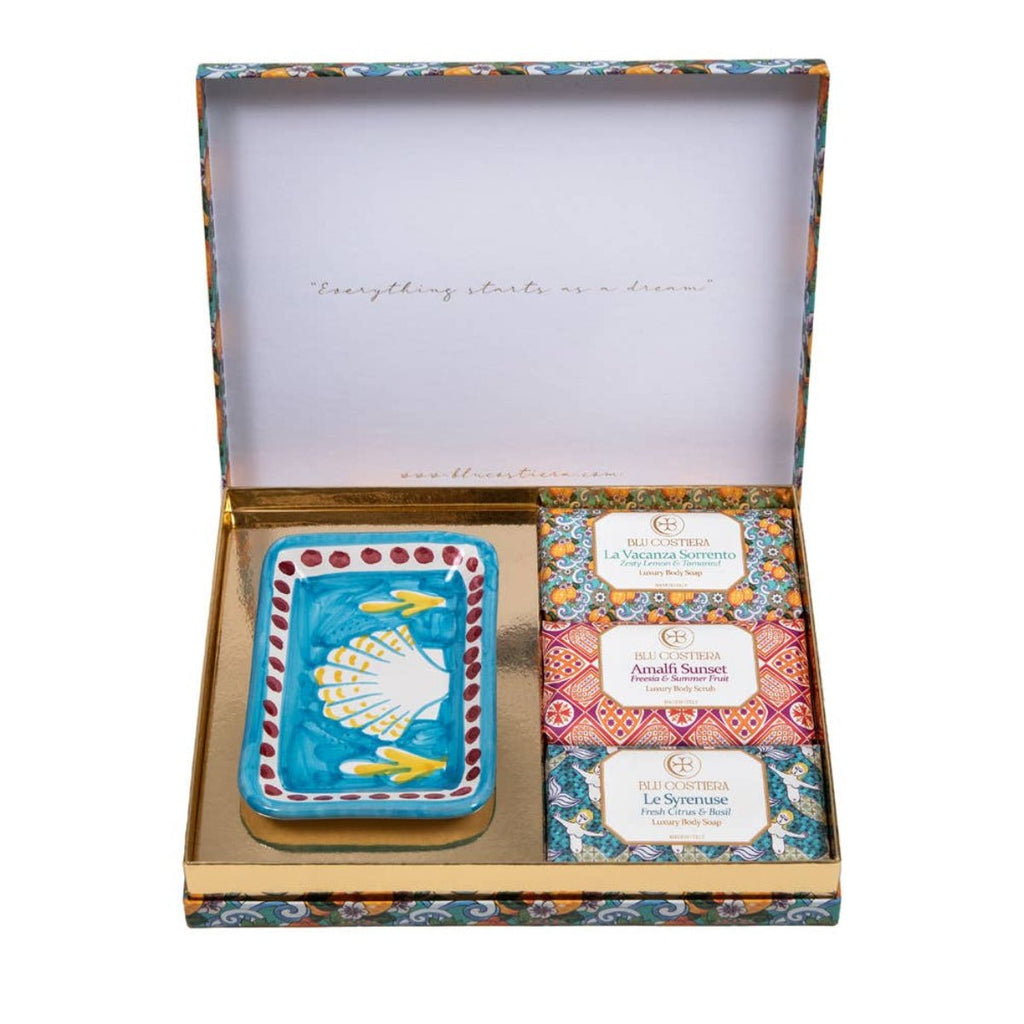 Hand Made Italian 3 Soaps and Dish Set - RhoolSoapBlu CostieraHand Made Italian 3 Soaps and Dish Set