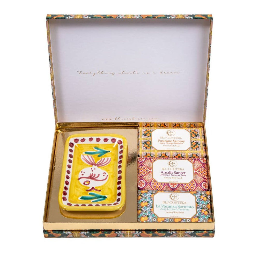 Hand Made Italian 3 Soaps and Dish Set - RhoolSoapBlu CostieraHand Made Italian 3 Soaps and Dish Set