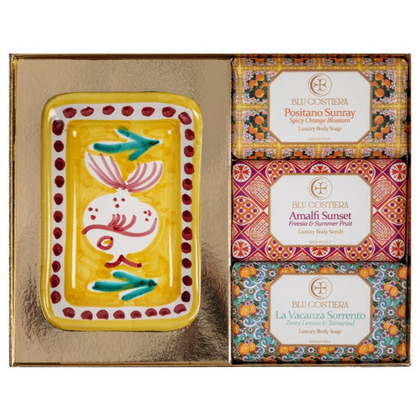 Hand Made Italian 3 Soaps and Dish Set - RhoolSoapBlu CostieraHand Made Italian 3 Soaps and Dish Set