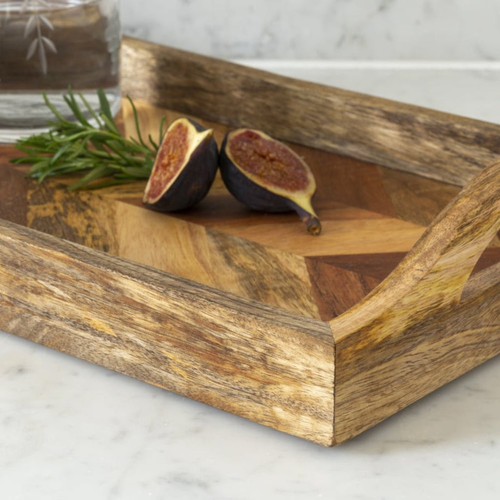 Herringbone Mango Wood Tray - Handles - RhoolTrayRhoolHerringbone Mango Wood Tray - Handles