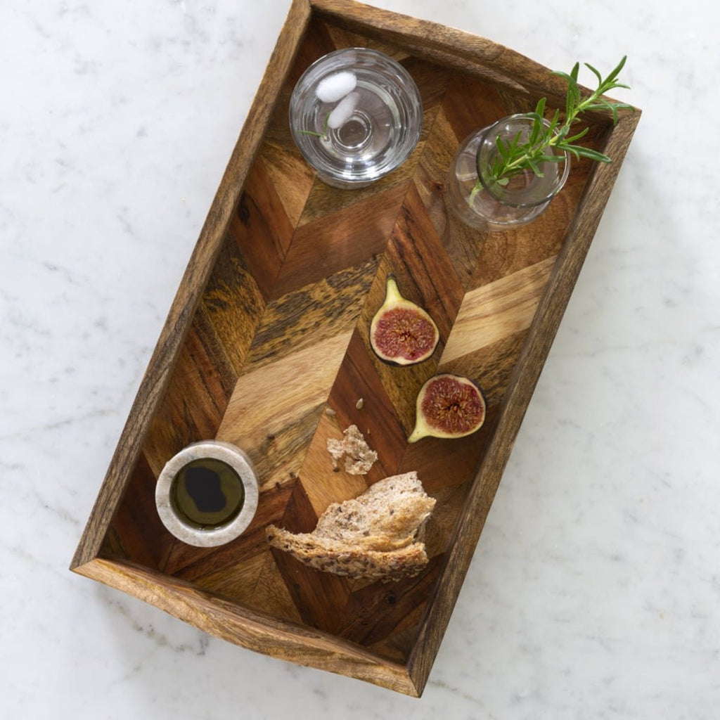 Herringbone Mango Wood Tray - Handles - RhoolTrayRhoolHerringbone Mango Wood Tray - Handles