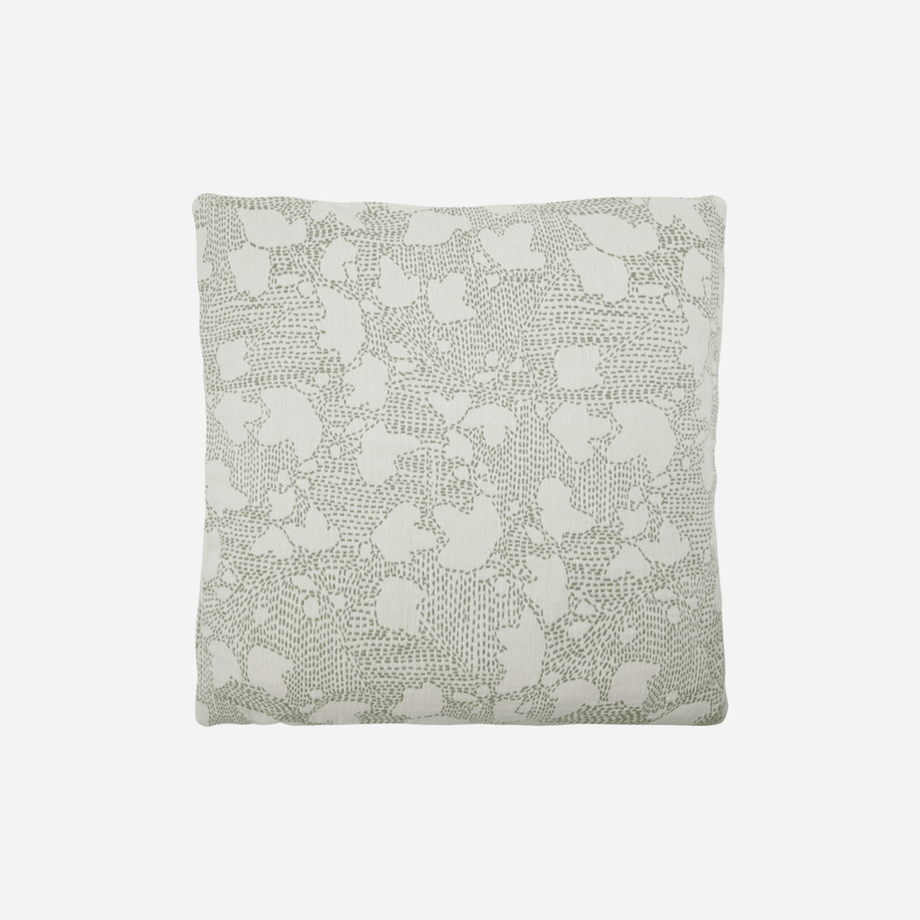 House Doctor Cotton Stitched Leaf Cushion Cover - Sage Green and White - RhoolCushionHouse DoctorHouse Doctor Cotton Stitched Leaf Cushion Cover - Sage Green and White