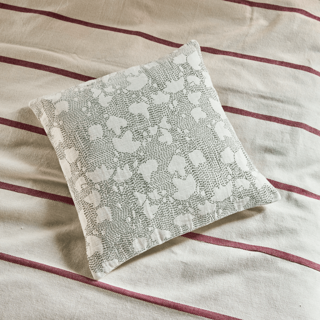 House Doctor Cotton Stitched Leaf Cushion Cover - Sage Green and White - RhoolCushionHouse DoctorHouse Doctor Cotton Stitched Leaf Cushion Cover - Sage Green and White