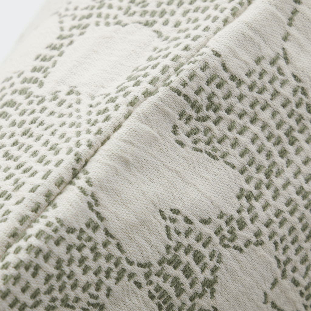 House Doctor Cotton Stitched Leaf Cushion Cover - Sage Green and White - RhoolCushionHouse DoctorHouse Doctor Cotton Stitched Leaf Cushion Cover - Sage Green and White
