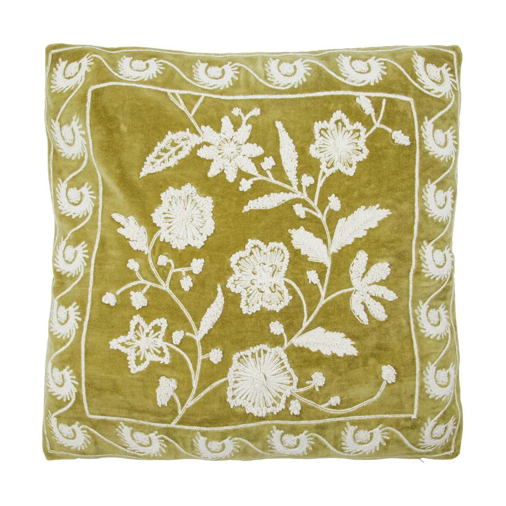 House Doctor Embroidered Cushion Cover - Mustard/Green - RhoolCushionHouse DoctorHouse Doctor Embroidered Cushion Cover - Mustard/Green
