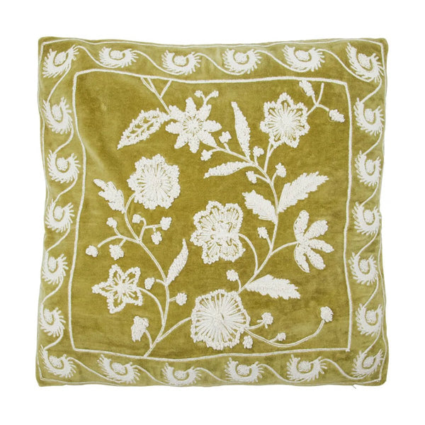 House Doctor Embroidered Cushion Cover - Mustard/Green - RhoolCushionHouse DoctorHouse Doctor Embroidered Cushion Cover - Mustard/Green