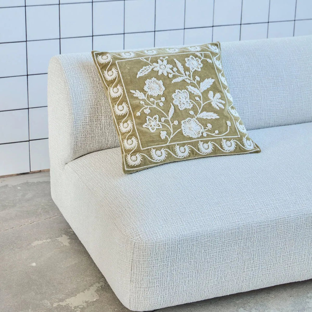 House Doctor Embroidered Cushion Cover - Mustard/Green - RhoolCushionHouse DoctorHouse Doctor Embroidered Cushion Cover - Mustard/Green