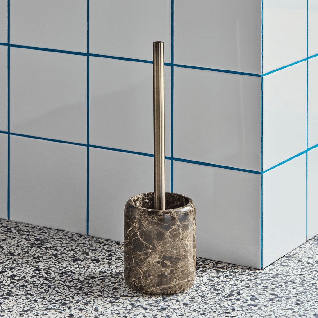 House Doctor Marble Toilet Brush - RhoolToilet BrushHouse DoctorBathroom brush holder with marble base against a tiled wall