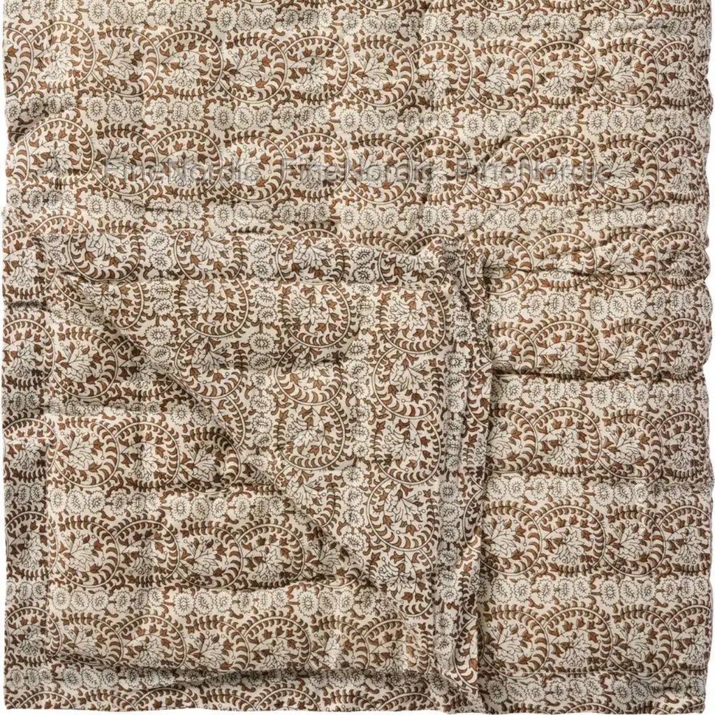 IBLaursen Cotton Quilt - Brown and Cream Floral/Leaf - RhoolQuiltIB LaursenIBLaursen Cotton Quilt - Brown and Cream Floral/Leaf