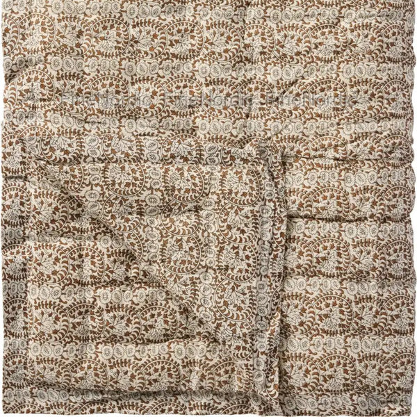 IBLaursen Cotton Quilt - Brown and Cream Floral/Leaf - RhoolQuiltIB LaursenIBLaursen Cotton Quilt - Brown and Cream Floral/Leaf