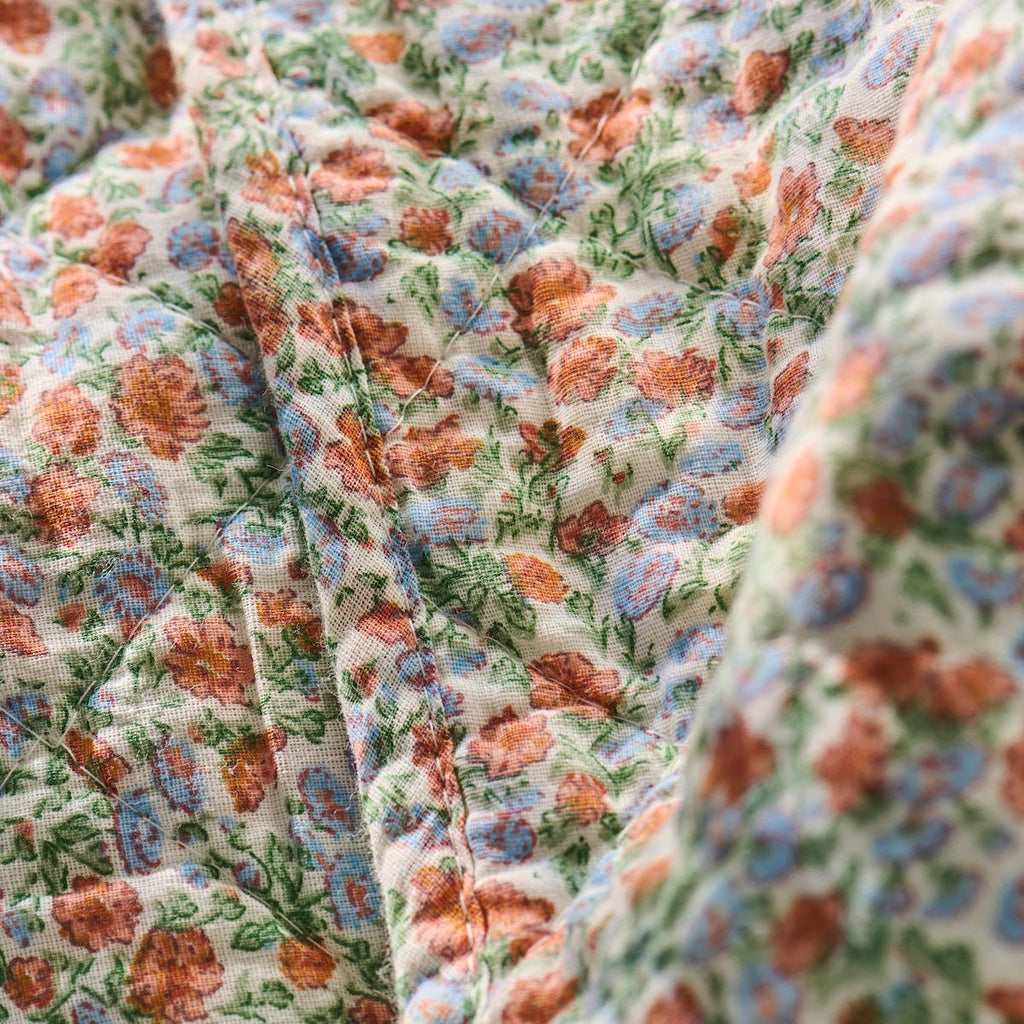 IBLaursen Cotton Quilt - Light Blue and Rust Flowers - RhoolQuiltIB LaursenIBLaursen Cotton Quilt - Light Blue and Rust Flowers