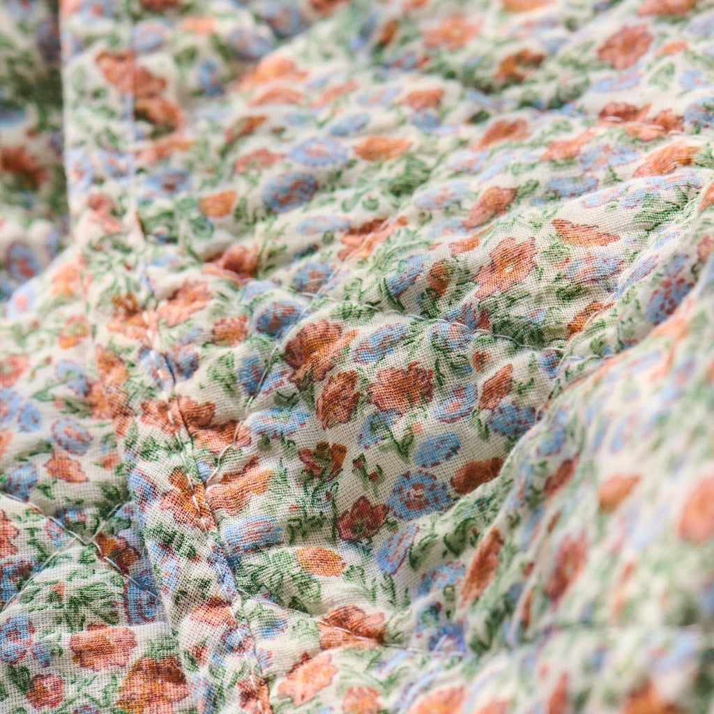 IBLaursen Cotton Quilt - Light Blue and Rust Flowers - RhoolQuiltIB LaursenIBLaursen Cotton Quilt - Light Blue and Rust Flowers