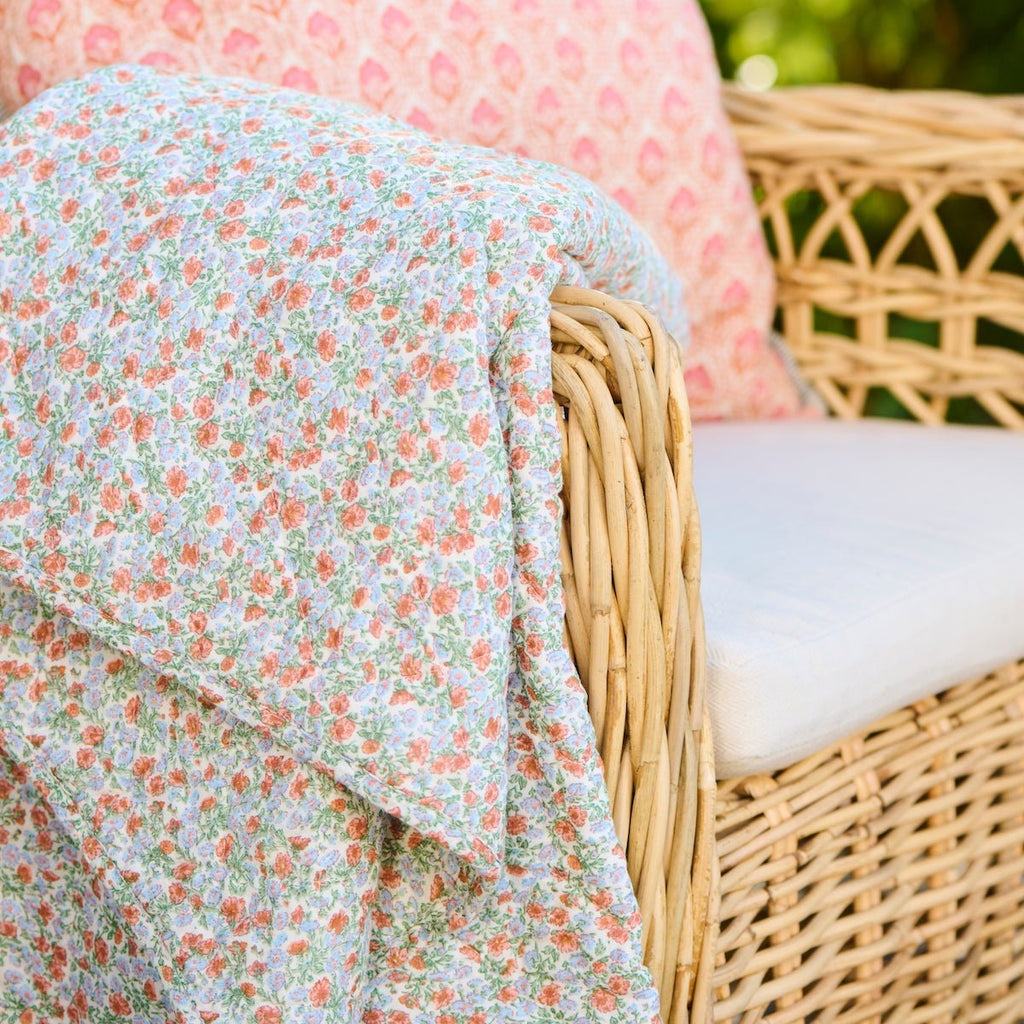 IBLaursen Cotton Quilt - Light Blue and Rust Flowers - RhoolQuiltIB LaursenIBLaursen Cotton Quilt - Light Blue and Rust Flowers