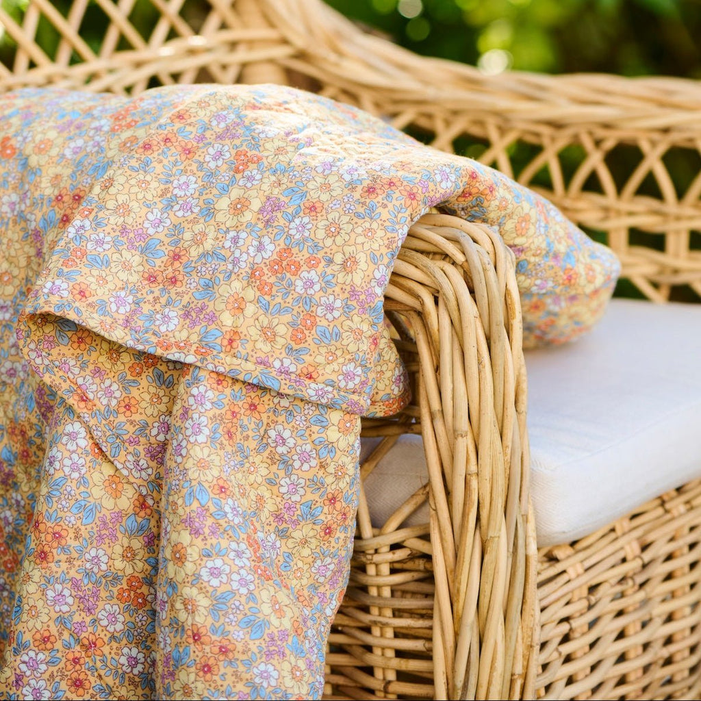 IBLaursen Cotton Quilt - Orange, Blue, Yellow and Lilac flowers - RhoolQuiltIB LaursenIBLaursen Cotton Quilt - Orange, Blue, Yellow and Lilac flowers