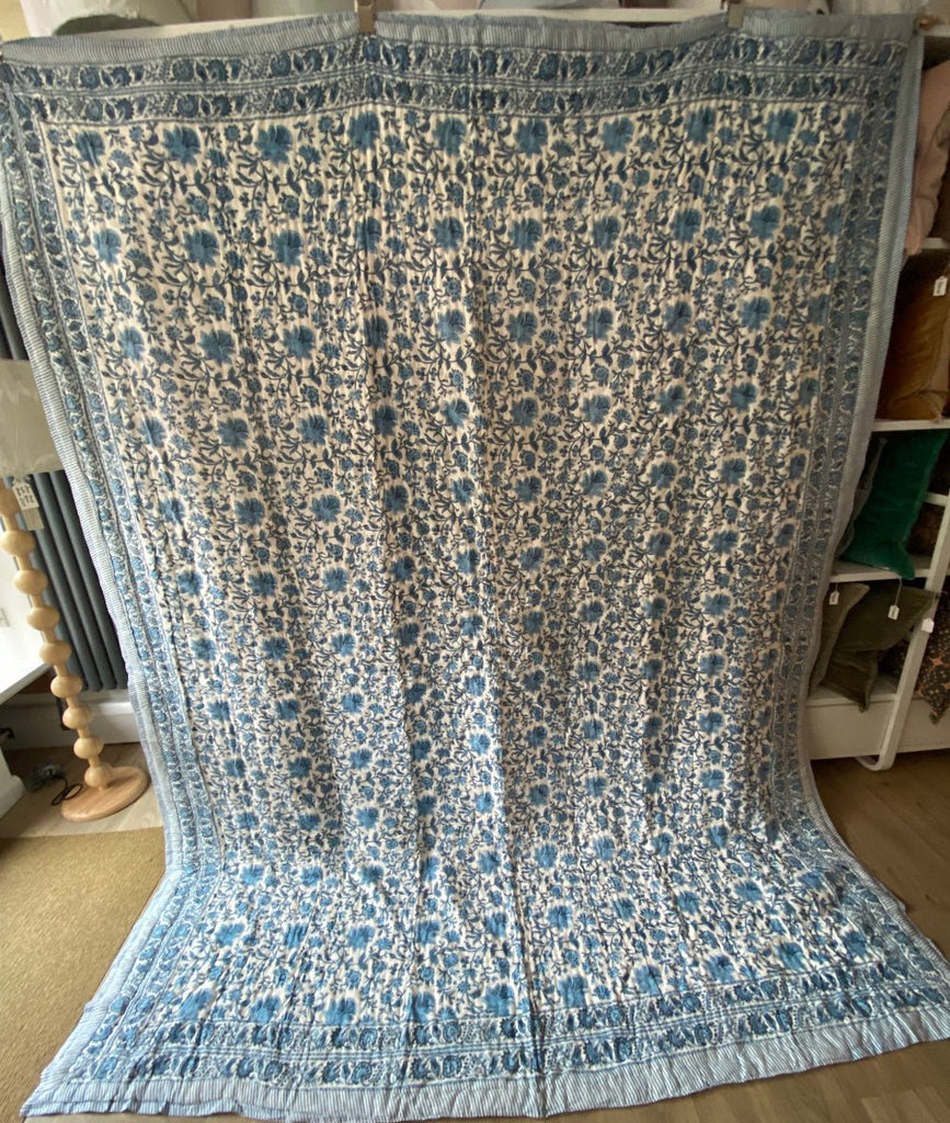 Indian Hand Block Print Cotton Quilt - Blue Diamond - RhoolQuiltRhoolIndian Hand Block Print Cotton Quilt - Blue Diamond