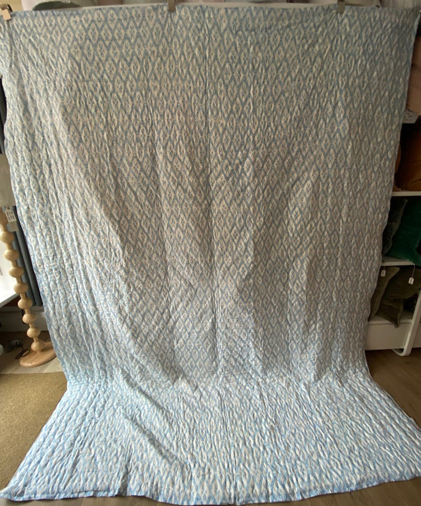 Indian Hand Block Print Cotton Quilt - Blue Diamond - RhoolQuiltRhoolIndian Hand Block Print Cotton Quilt - Blue Diamond