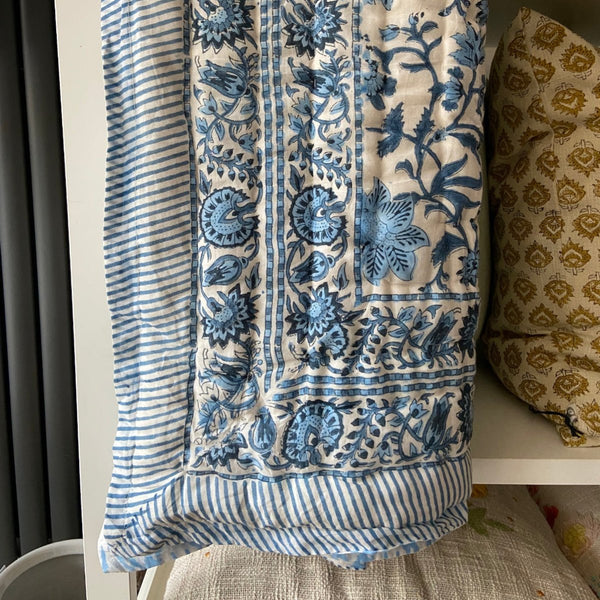 Indian Hand Block Print Cotton Quilt - Blue Diamond - RhoolQuiltRhoolIndian Hand Block Print Cotton Quilt - Blue Diamond
