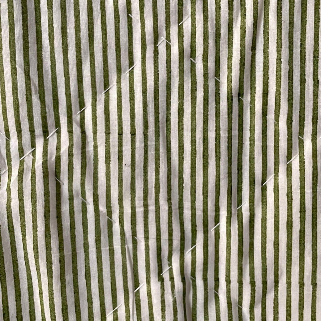 Indian Hand Block Print Cotton Quilt - Blue Marigold/Green Stripe - RhoolQuiltRhoolIndian Hand Block Print Cotton Quilt - Blue Marigold/Green Stripe