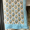 Indian Hand Block Print Cotton Quilt - Blue Marigold/Green Stripe - RhoolQuiltRhoolIndian Hand Block Print Cotton Quilt - Blue Marigold/Green Stripe
