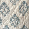 Indian Hand Block Print Cotton Quilt - Grey Blue stripe/Floral Ruffle - RhoolQuiltRhoolIndian Hand Block Print Cotton Quilt - Grey Blue stripe/Floral Ruffle