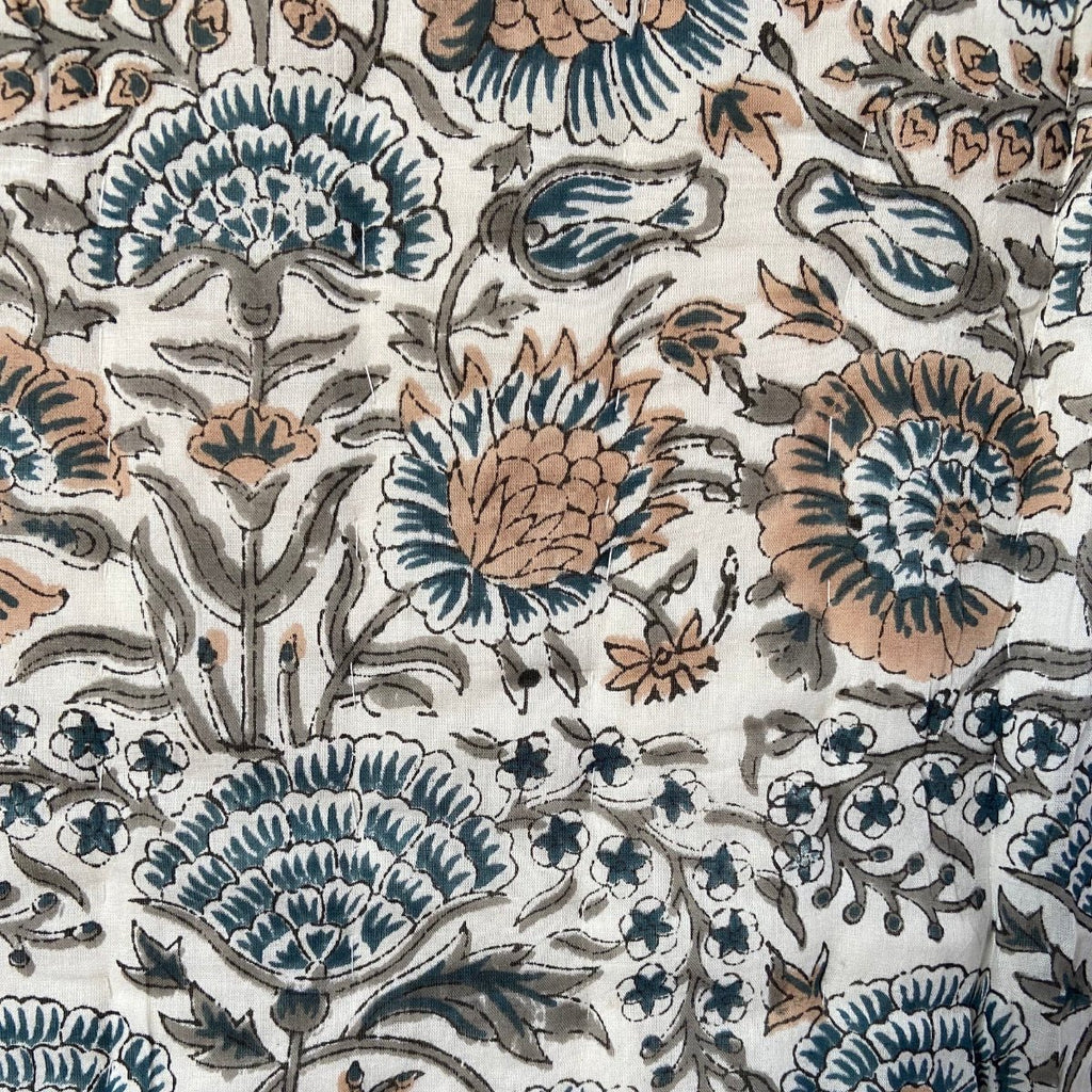 Indian Hand Block Print Cotton Quilt - Grey, Sand and Blue - RhoolQuiltRhoolIndian Hand Block Print Cotton Quilt - Grey, Sand and Blue