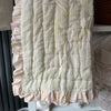 Indian Hand Block Print Cotton Quilt - Grey/Coral/Green Leaf/Stripe Ruffle - RhoolQuiltRhoolIndian Hand Block Print Cotton Quilt - Grey/Coral/Green Leaf/Stripe Ruffle