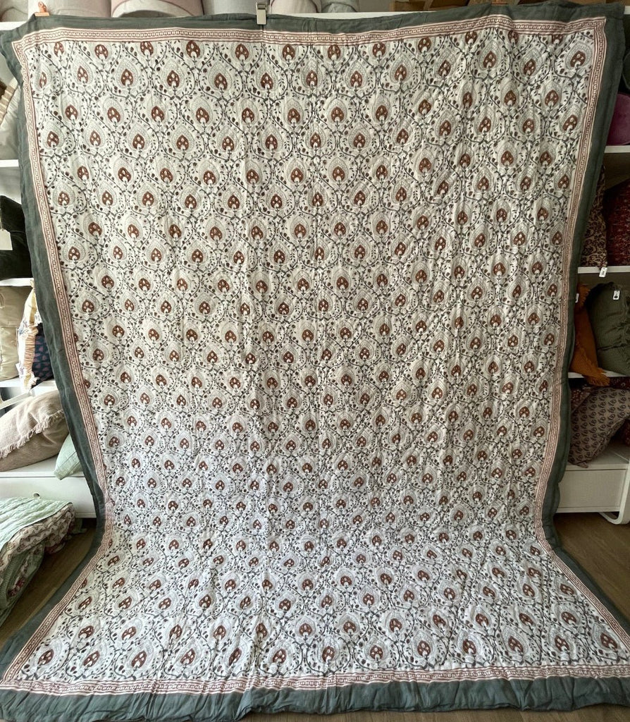 Indian Hand Block Print Cotton Quilt - Large Fern - Double/King/SuperKing - RhoolQuiltRhoolIndian Hand Block Print Cotton Quilt - Large Fern - Double/King/SuperKing