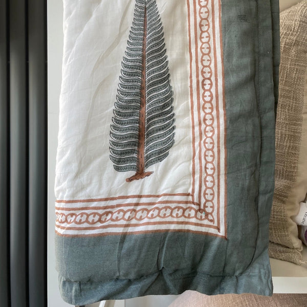 Indian Hand Block Print Cotton Quilt - Large Fern - Double/King/SuperKing - RhoolQuiltRhoolIndian Hand Block Print Cotton Quilt - Large Fern - Double/King/SuperKing
