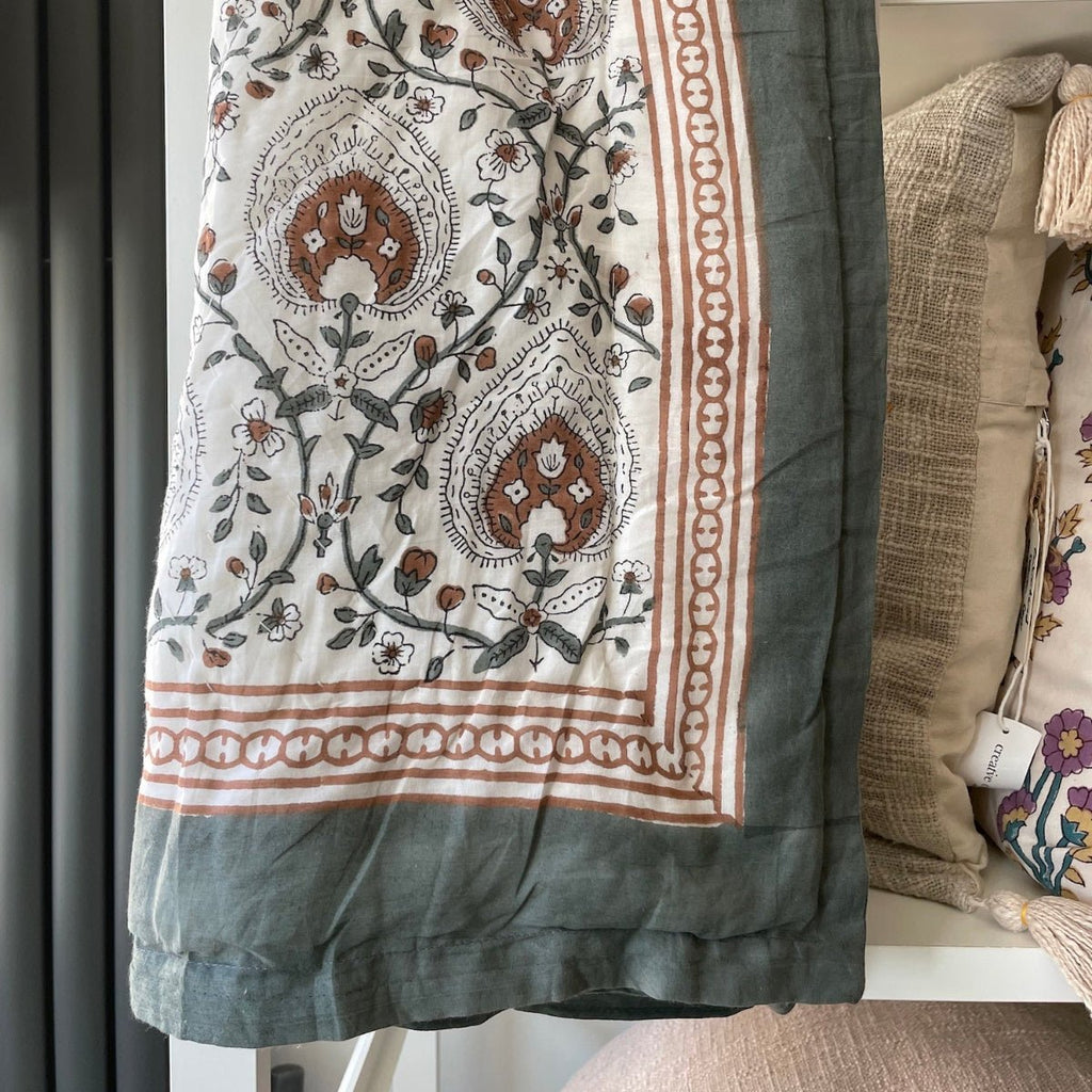 Indian Hand Block Print Cotton Quilt - Large Fern - Double/King/SuperKing - RhoolQuiltRhoolIndian Hand Block Print Cotton Quilt - Large Fern - Double/King/SuperKing