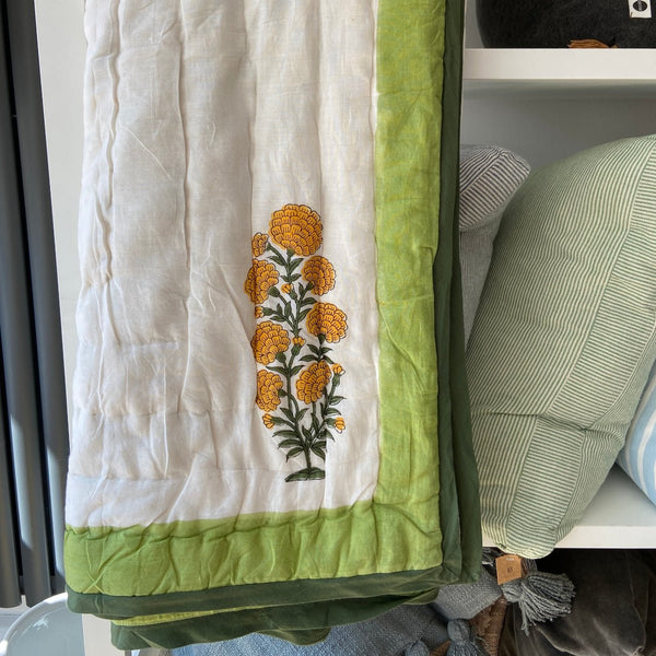 Indian Hand Block Print Cotton Quilt - Marigold - RhoolQuiltRhoolIndian Hand Block Print Cotton Quilt - Marigold
