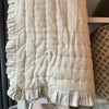 Indian Hand Block Print Cotton Quilt - Pale Green Floral/Stripe Ruffle - RhoolQuiltRhoolIndian Hand Block Print Cotton Quilt - Pale Green Floral/Stripe Ruffle